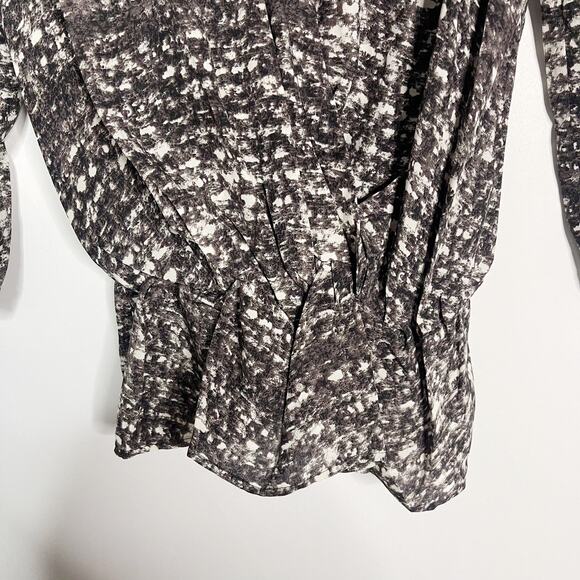 Joie XSmall Black Gray Print Silk Cinched Waist 3/4 Sleeve Top VNeck Faux Wrap - Picture 5 of 10